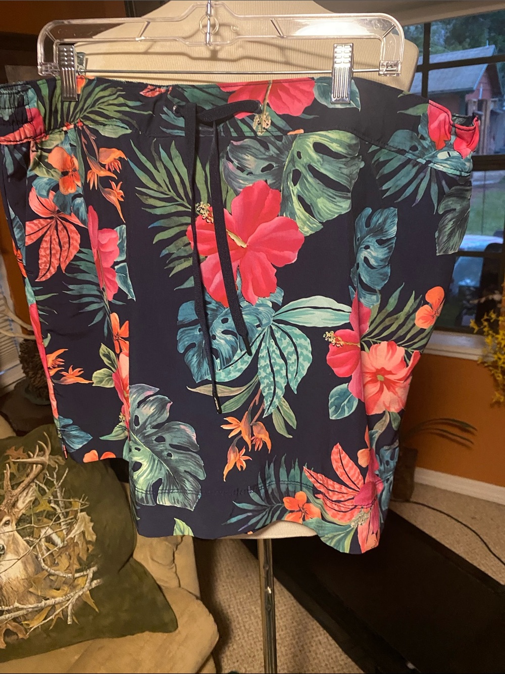 SPEEDO Black Floral Skirt with Pink & Green Hibiscus Print